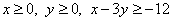 x >= 0, y >= 0, x-3y >= -12