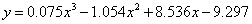 y = 0.075x^3-1.054x^2+8.536x-9.297